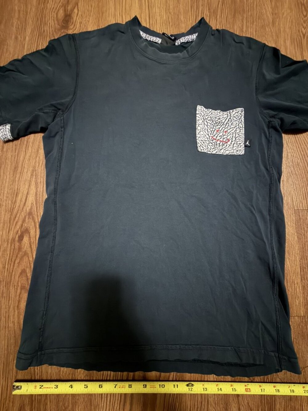 Jordan Brand Elephant Print Pocket Tee Men's M Black Smiley Red Embroidery